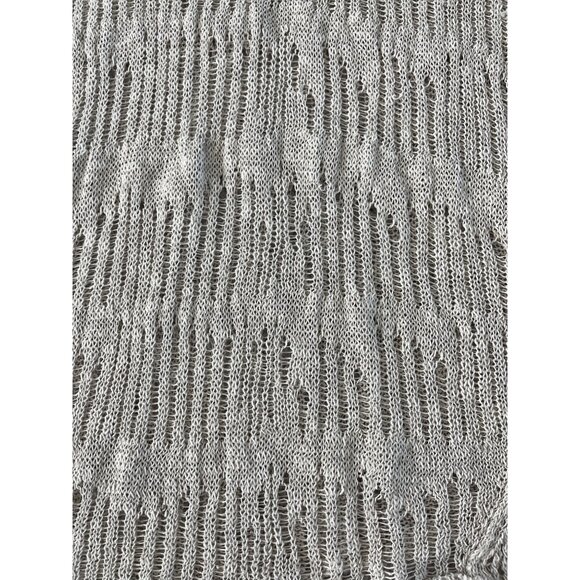 Eileen Fisher Melange Crochet Tunic V-Neck Sweater Linen XL Pebble Asymmetric - Picture 4 of 11